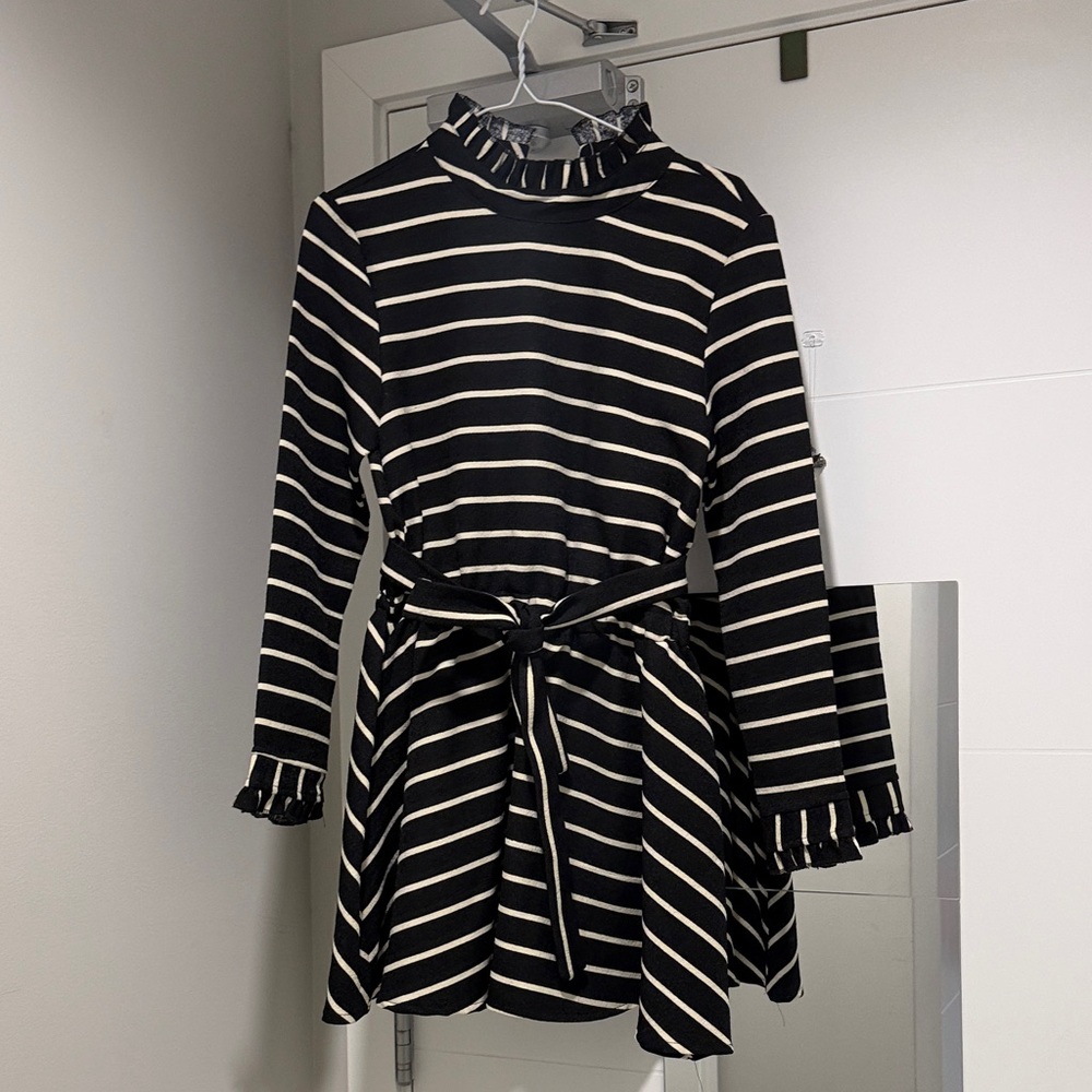 Striped Black and White Long Sleeve Dress